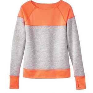 Athleta Heather Gray and Neon Orange Colorblock Pullover Sweatshirt